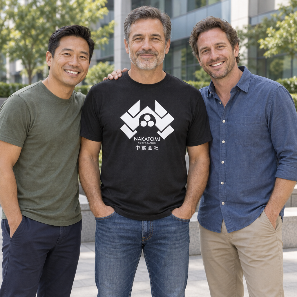 Nakatomi Corporation — Black T-Shirt — lifestyle group