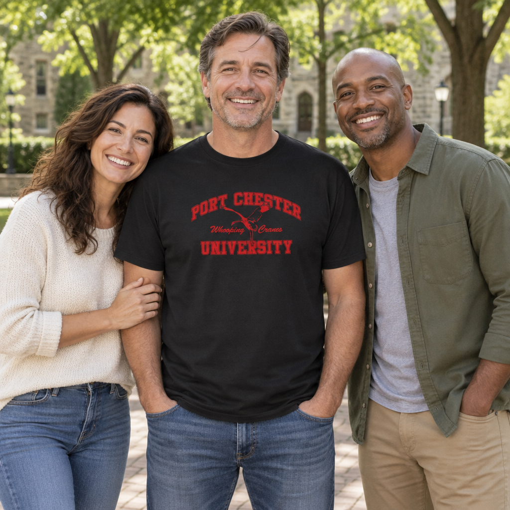 Port Chester University — Black T-Shirt — lifestyle group