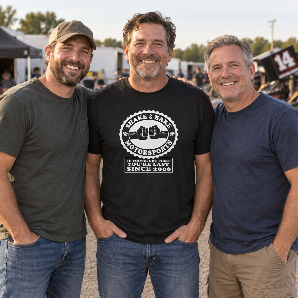 Shake and Bake Motorsports — Black T-Shirt — lifestyle group