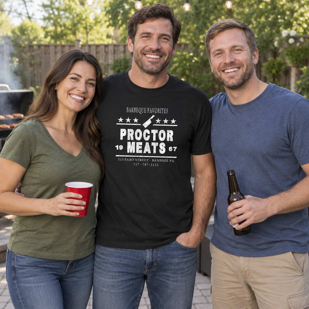 Proctor Meats — Black T-Shirt — lifestyle group