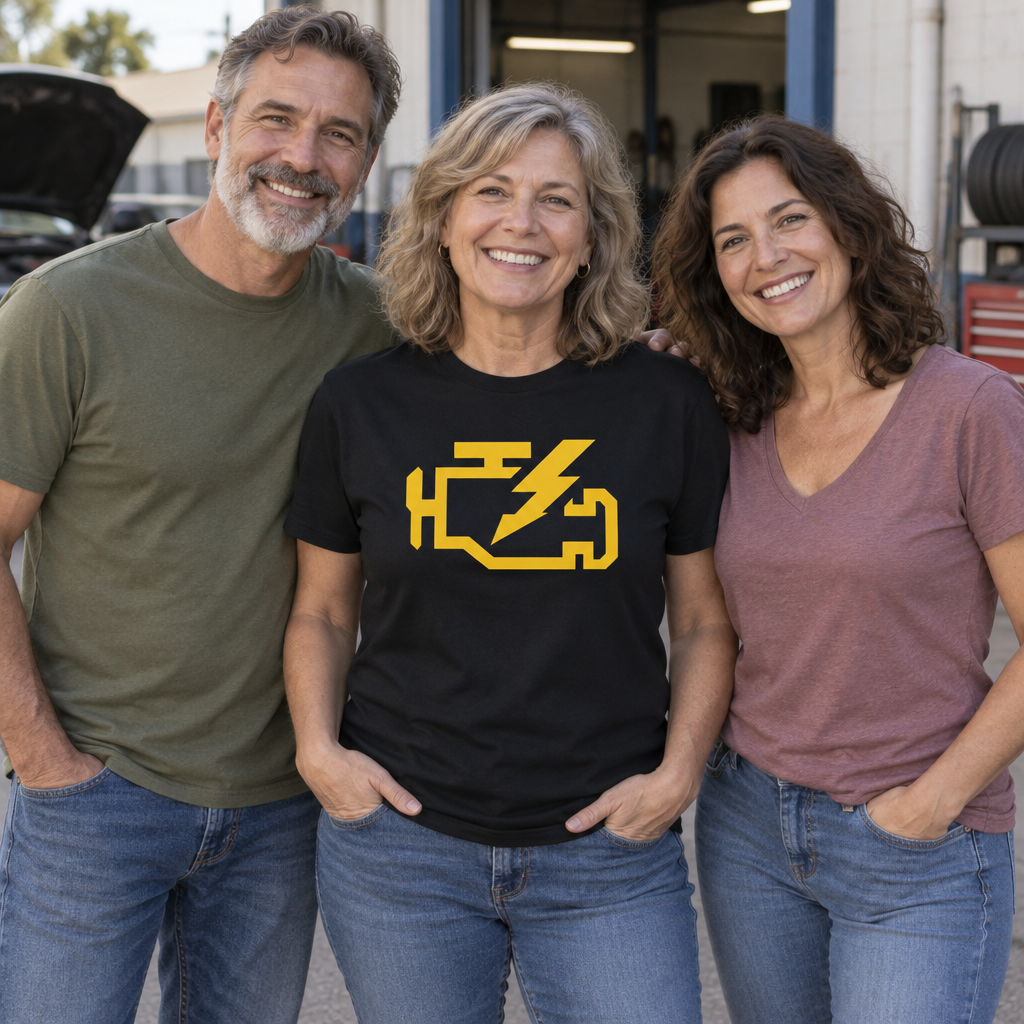 Check Engine Light — Black T-Shirt — lifestyle group