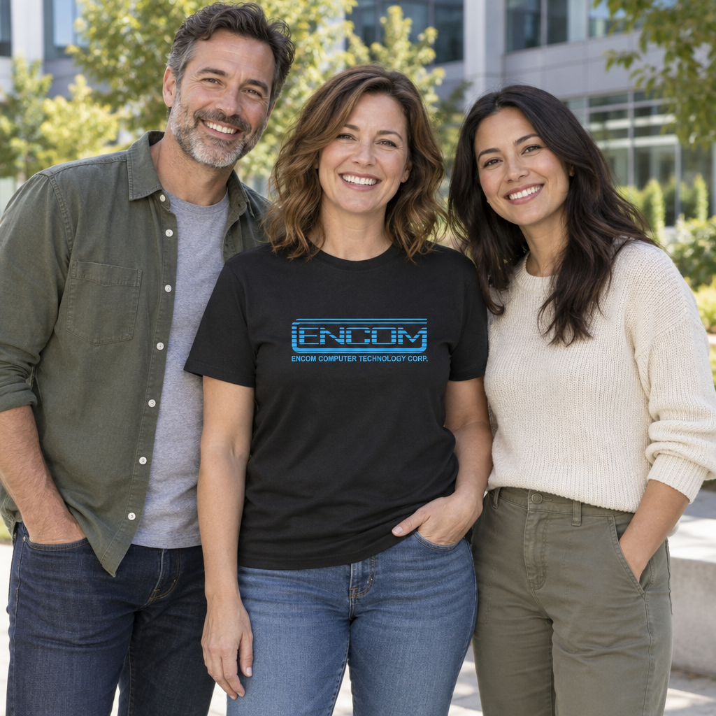Encom Computer Technology — Black T-Shirt — lifestyle group