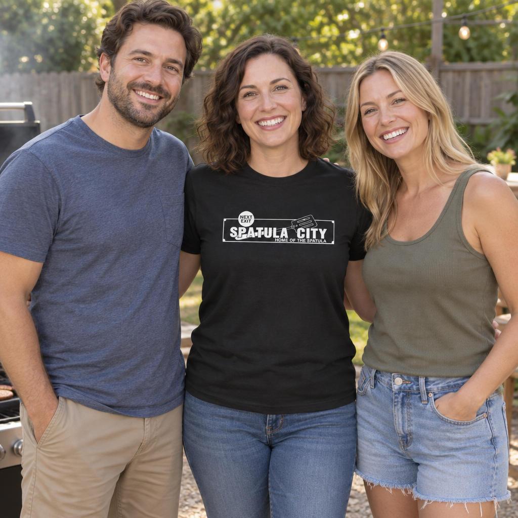Spatula City — Black T-Shirt — lifestyle group