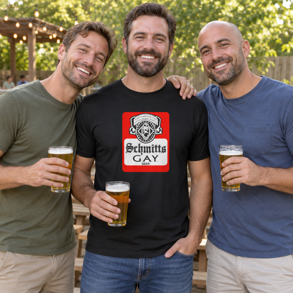 Schmitts Gay Beer — Black T-Shirt — lifestyle group
