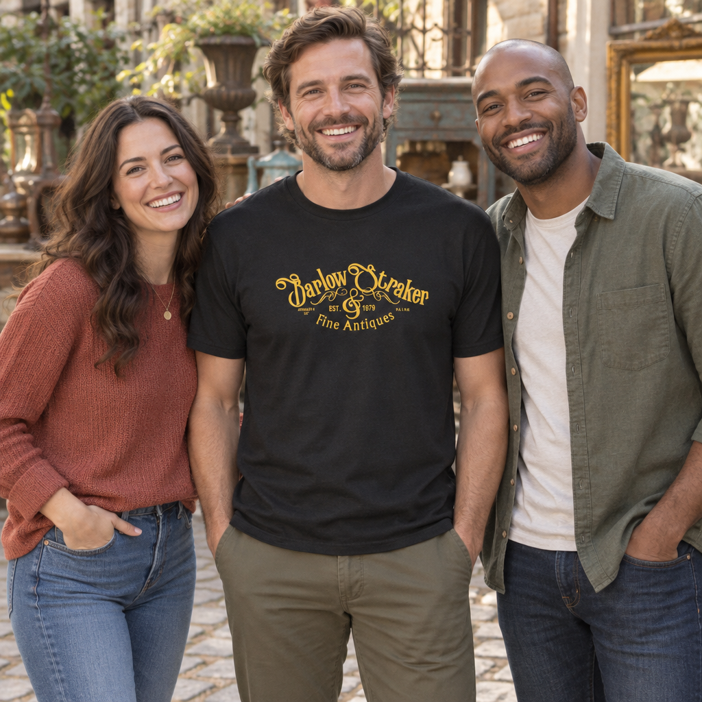 Barlow and Straker Fine Antiques — Black T-Shirt — lifestyle group