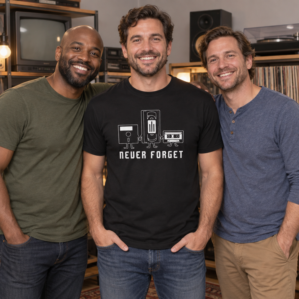 Never Forget Retro Media — Black T-Shirt — lifestyle group