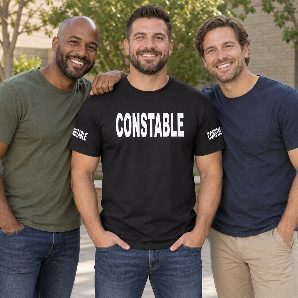 Constable Front and Sleeve Lettering — Black T-Shirt — lifestyle group
