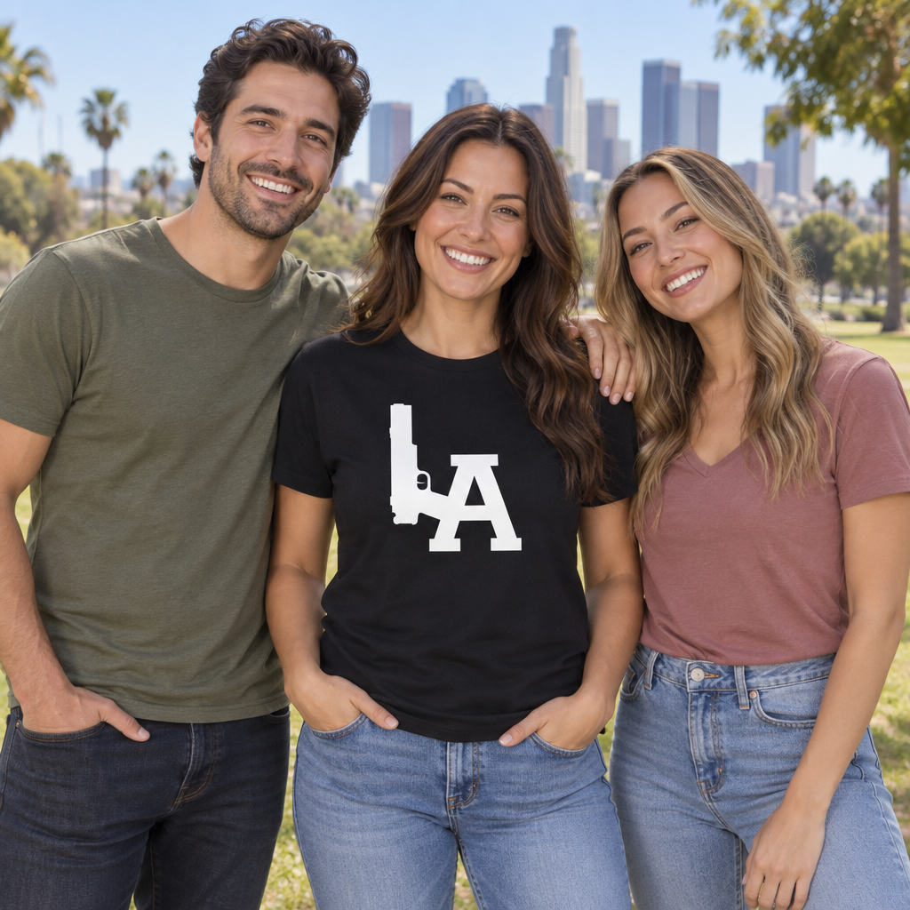 LA Lettering Graphic — Black T-Shirt — lifestyle group