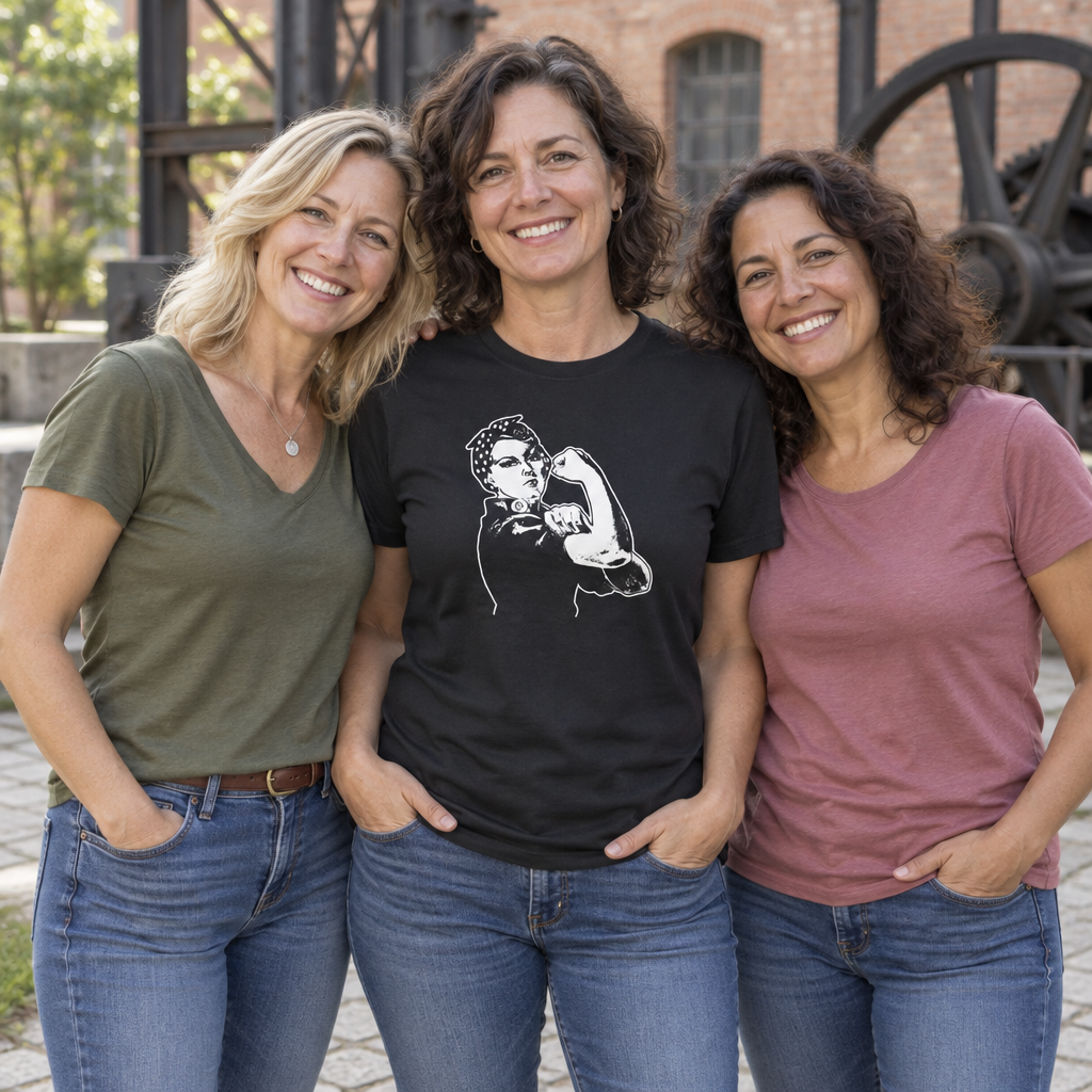 Rosie Riveter Illustration — Black T-Shirt — lifestyle group