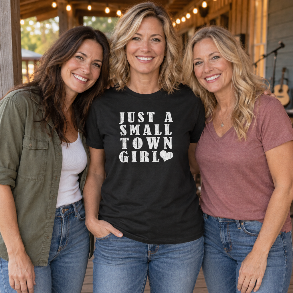 Just a Small Town Girl — Black T-Shirt — lifestyle group