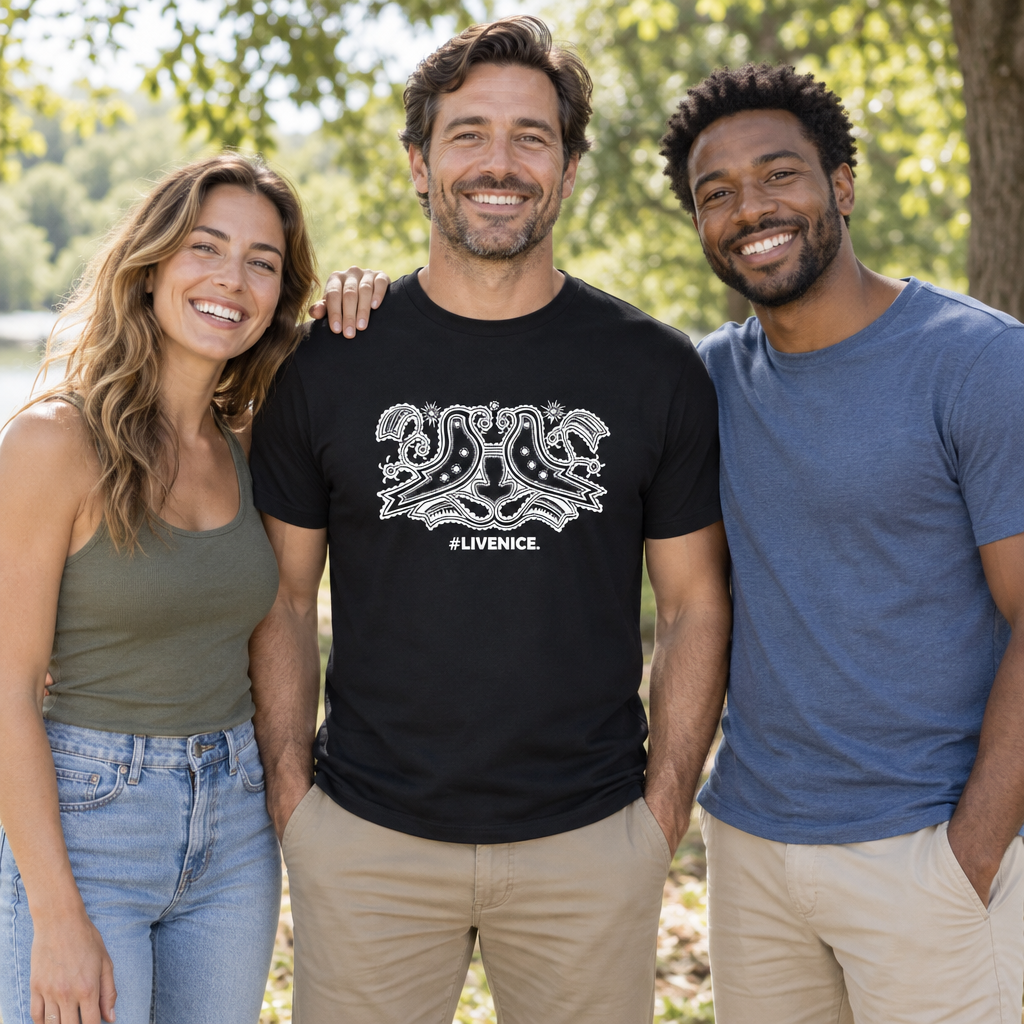 Live Nice Love Birds — Black T-Shirt — lifestyle group