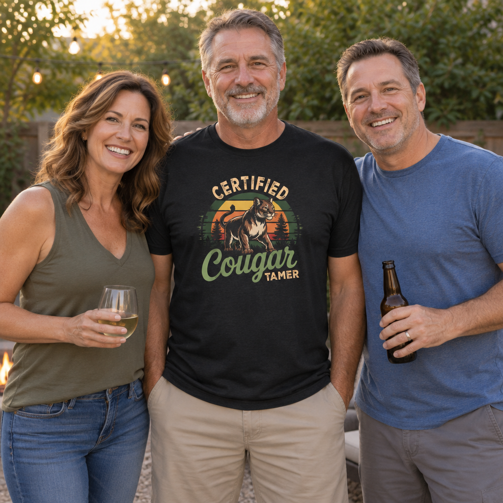 Certified Cougar Tamer — Black T-Shirt — lifestyle group