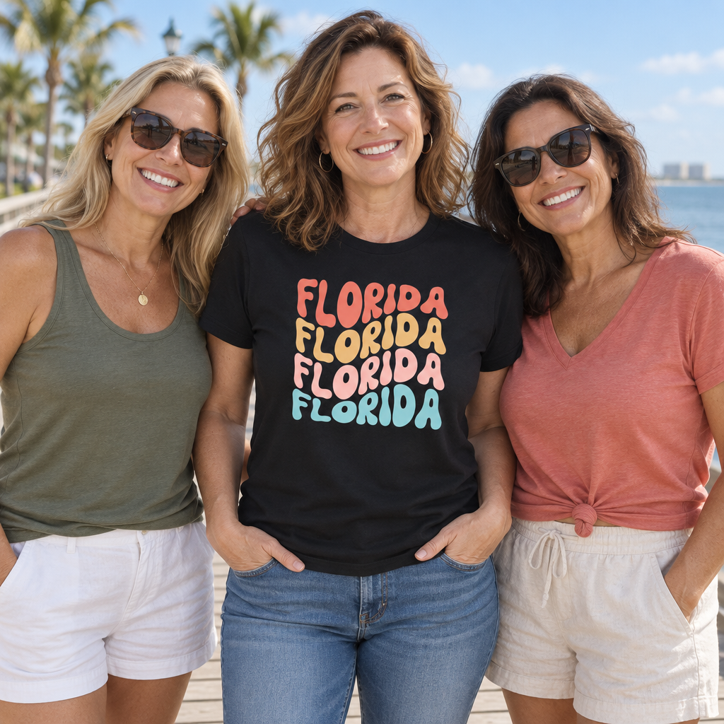 Florida Colorful Lettering — Black T-Shirt — lifestyle group