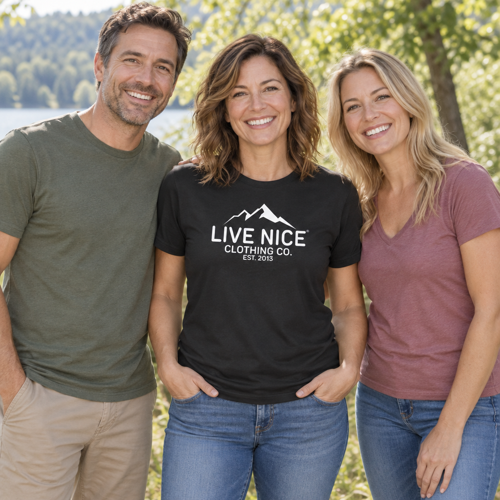 Live Nice Mountain Logo — Black T-Shirt — lifestyle group
