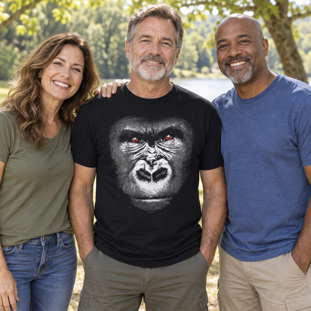 Silverback Gorilla Portrait — Black T-Shirt — lifestyle group