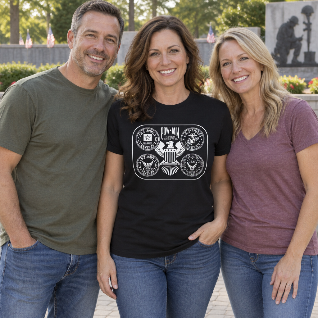 POW MIA You Are Not Forgotten — Black T-Shirt — lifestyle group