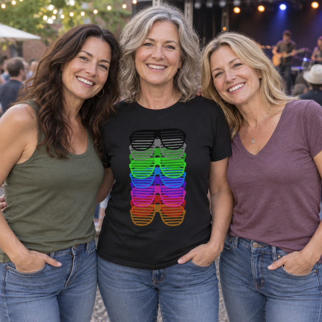 Rainbow Shutter Shades — Black T-Shirt — lifestyle group
