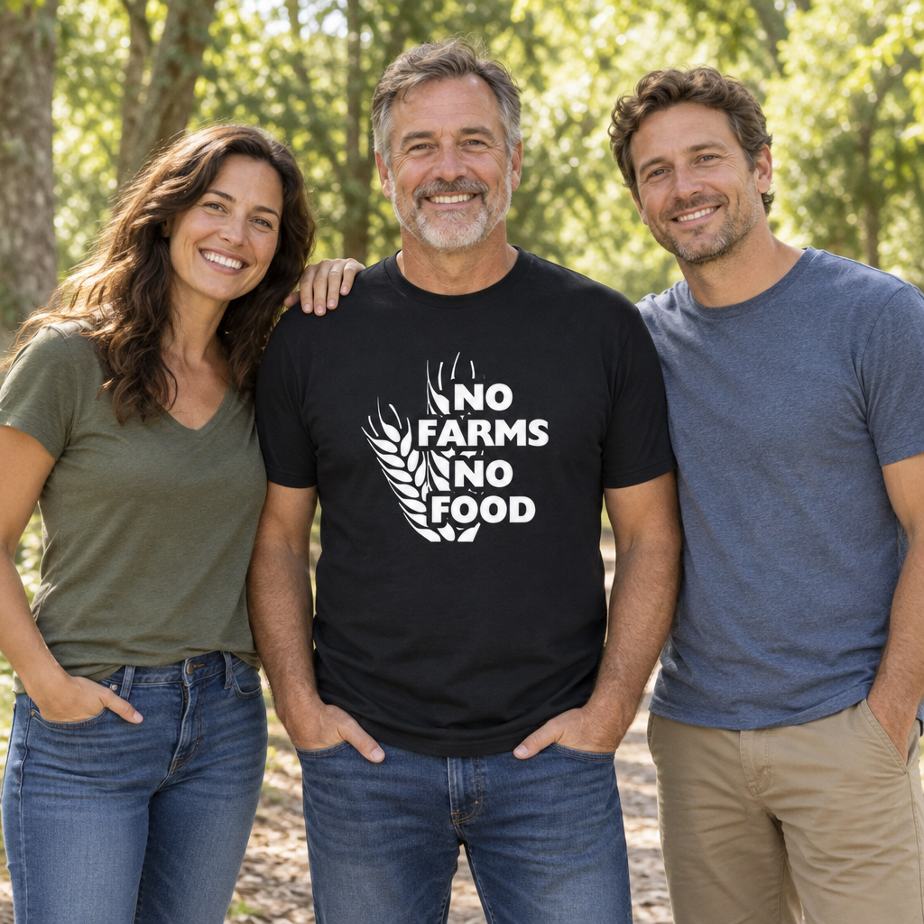 No Farms No Food — Black T-Shirt — lifestyle group