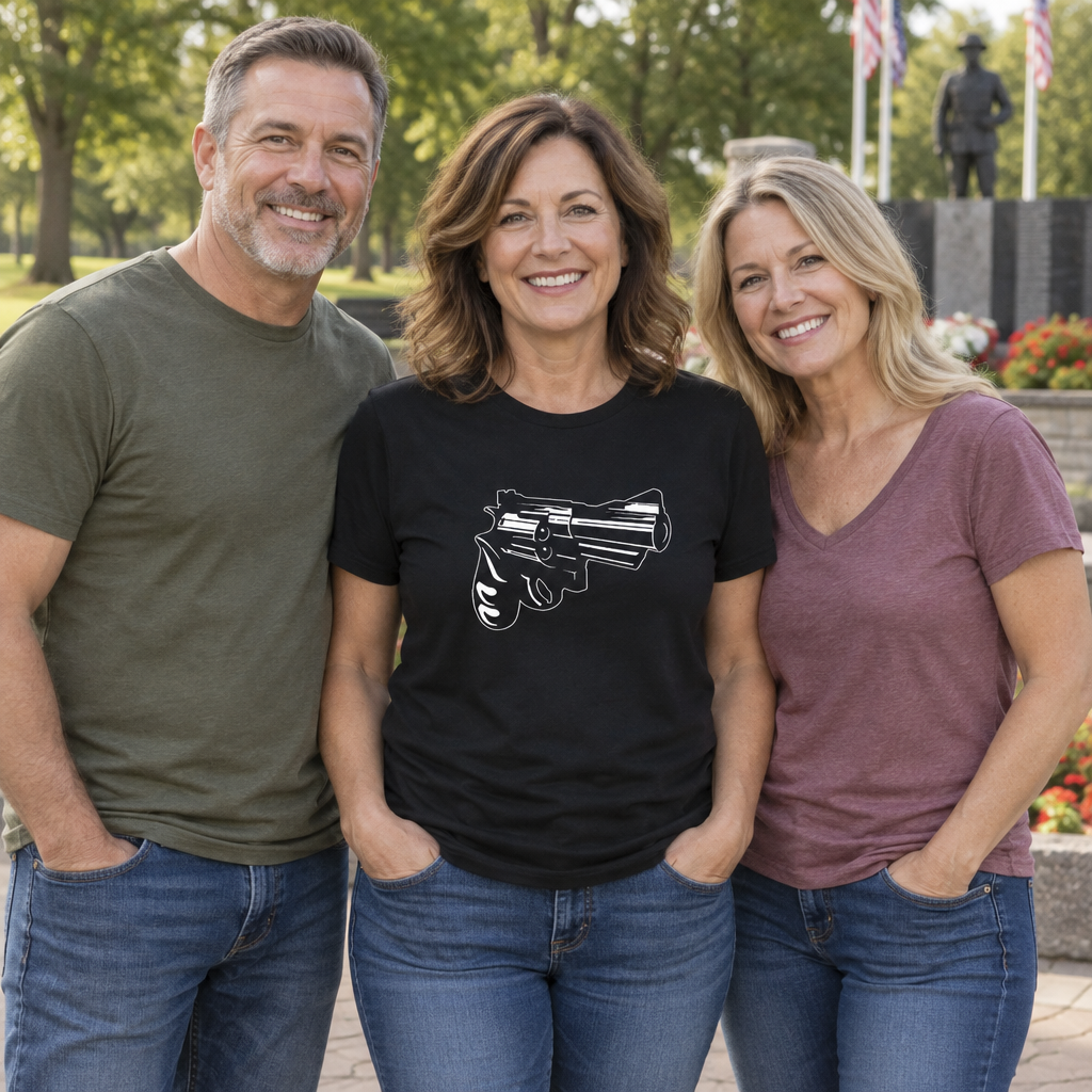 Revolver Line Drawing — Black T-Shirt — lifestyle group