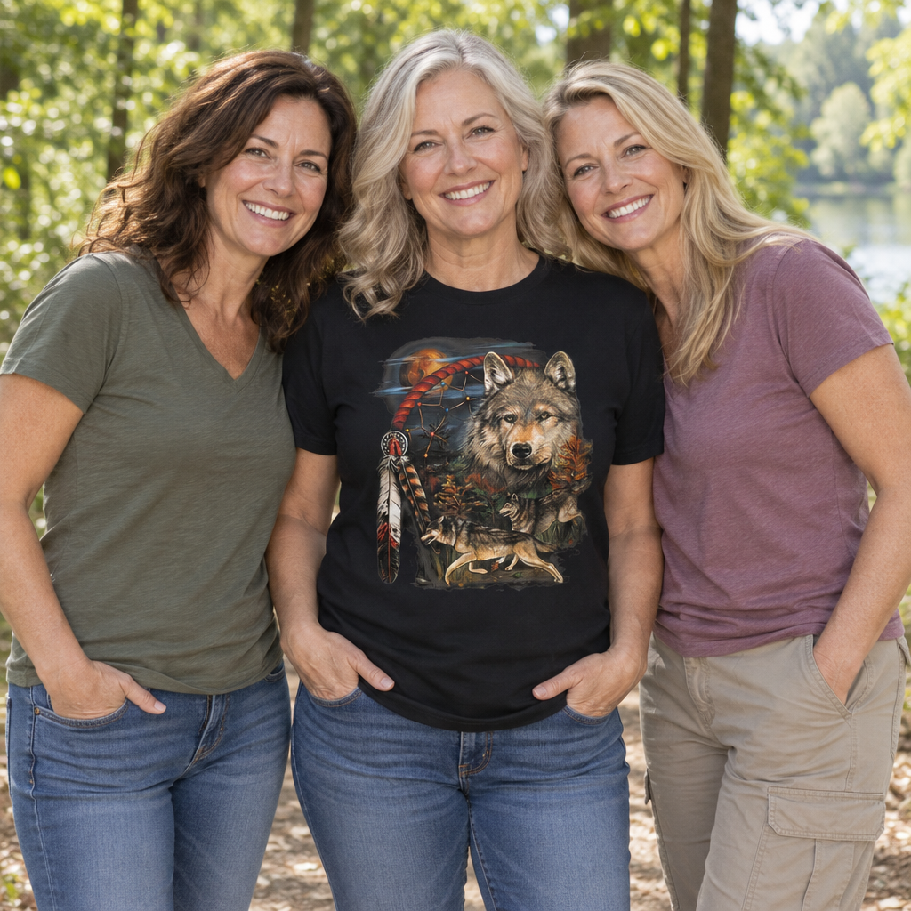 Wolf and Feathers — Black T-Shirt — lifestyle group