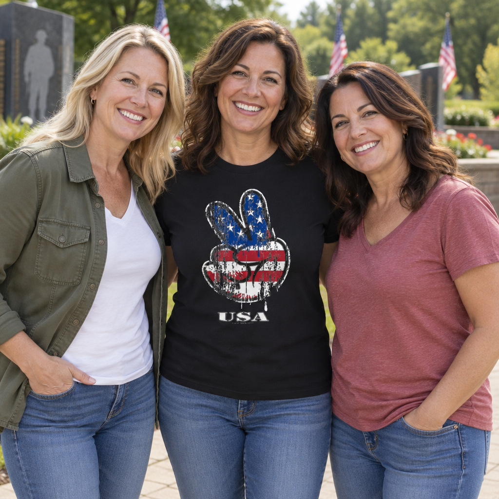 USA Peace Hand — Black T-Shirt — lifestyle group