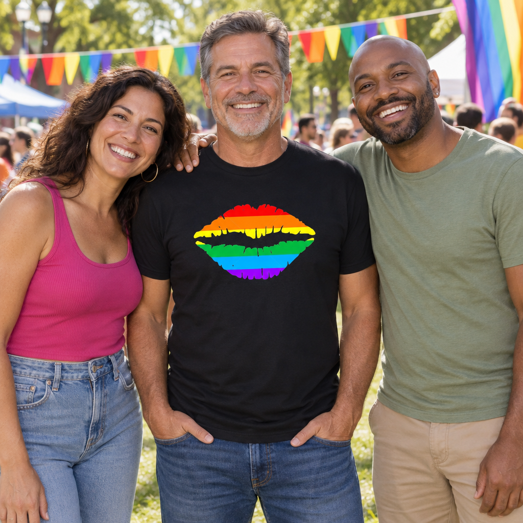 Rainbow Lips — Black T-Shirt — lifestyle group