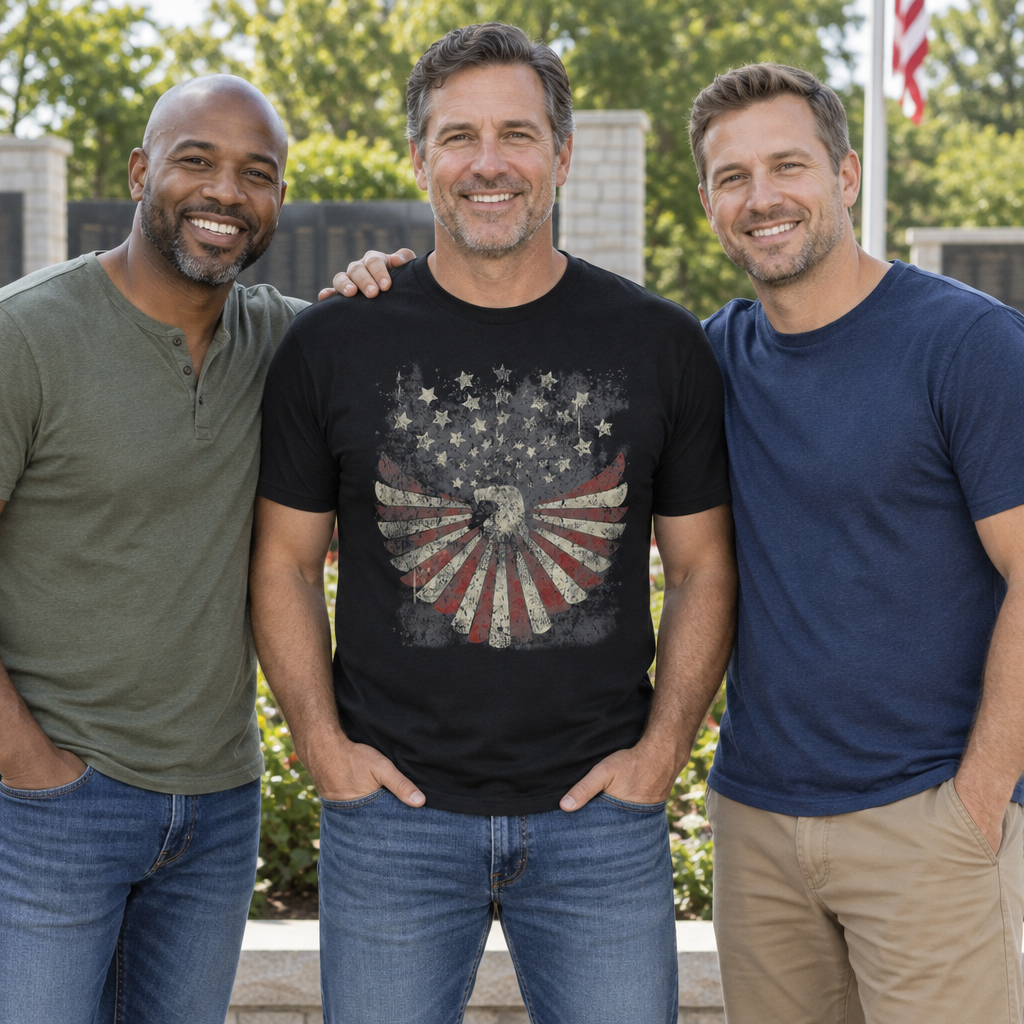 Vintage American Eagle Flag — Black T-Shirt — lifestyle group