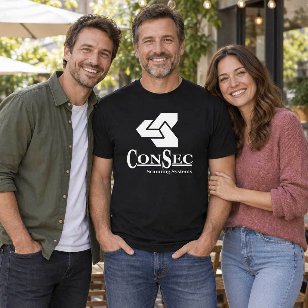 ConSec Scanning Systems — Black T-Shirt — lifestyle group