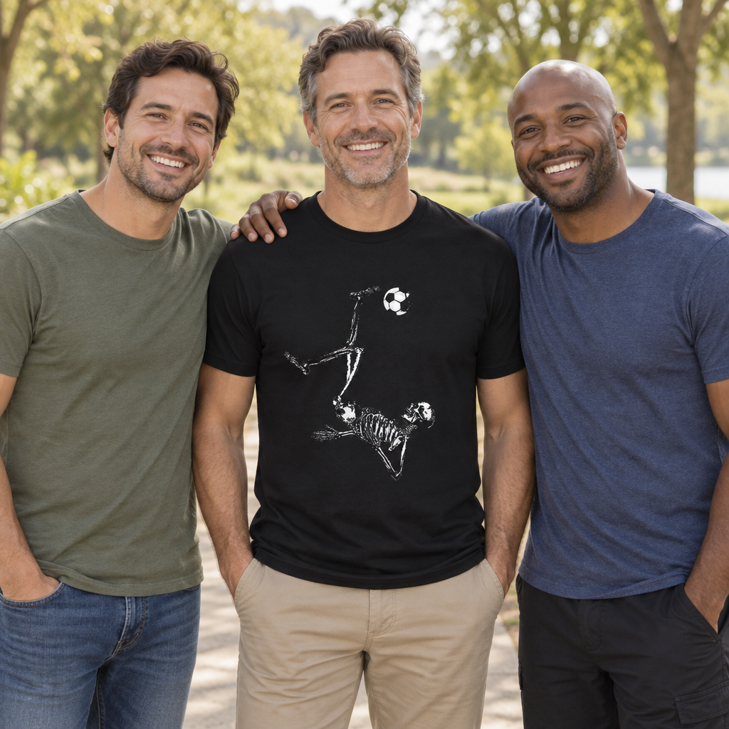 Soccer Skeleton — Black T-Shirt — lifestyle group