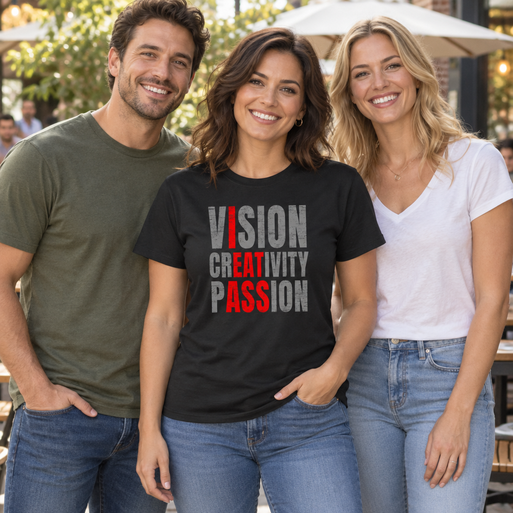 Vision Creativity Passion — Black T-Shirt — lifestyle group