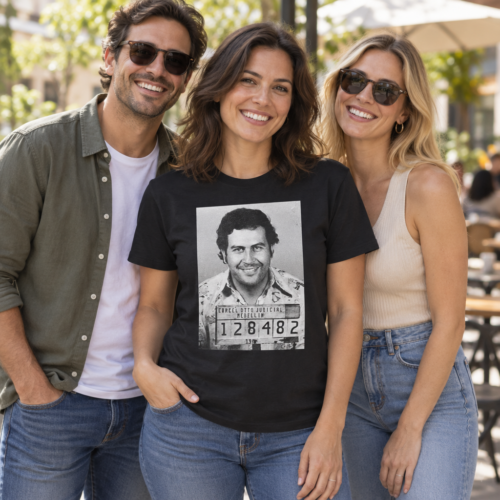 Pablo Escobar Portrait — Black T-Shirt — lifestyle group