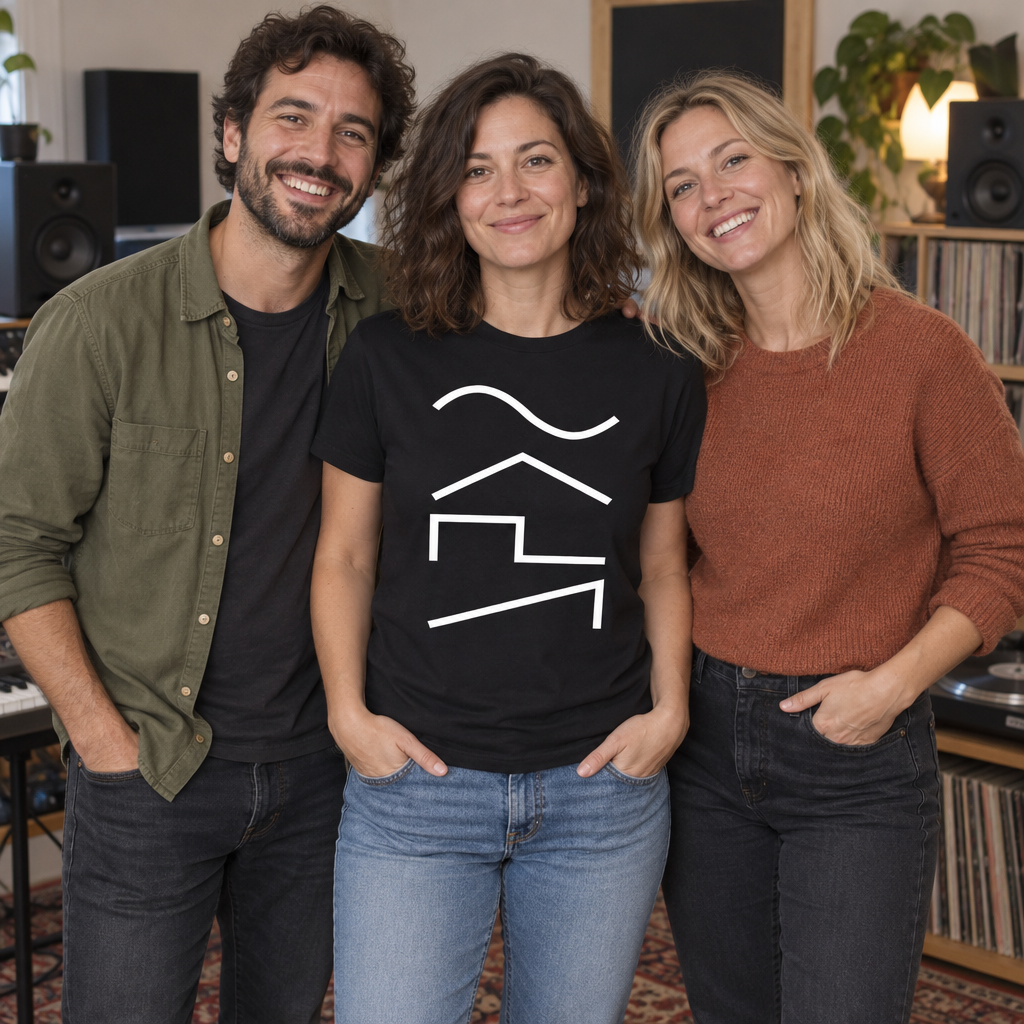 Synth Waveforms — Black T-Shirt — lifestyle group