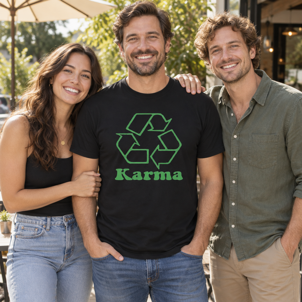 Karma Recycling — Black T-Shirt — lifestyle group