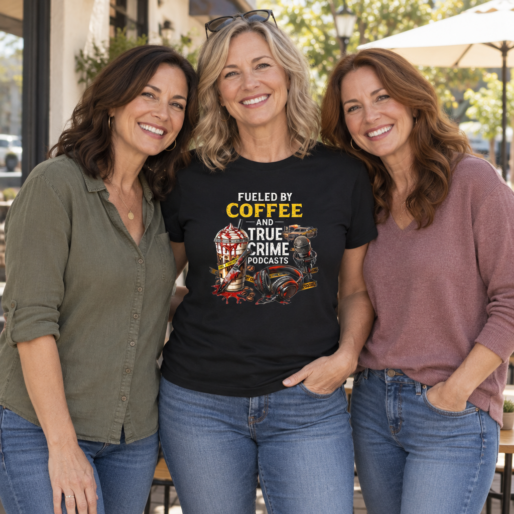 Coffee and True Crime — Black T-Shirt — lifestyle group