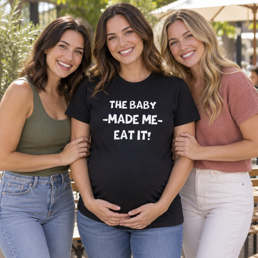 Baby Made Me Eat It Funny — Black T-Shirt — lifestyle group