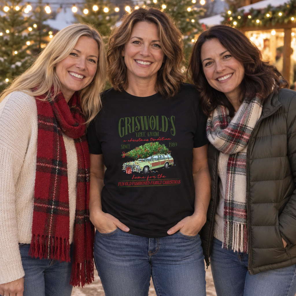 Hilarious Griswold's Tree Farm Christmas — Black T-Shirt — lifestyle group