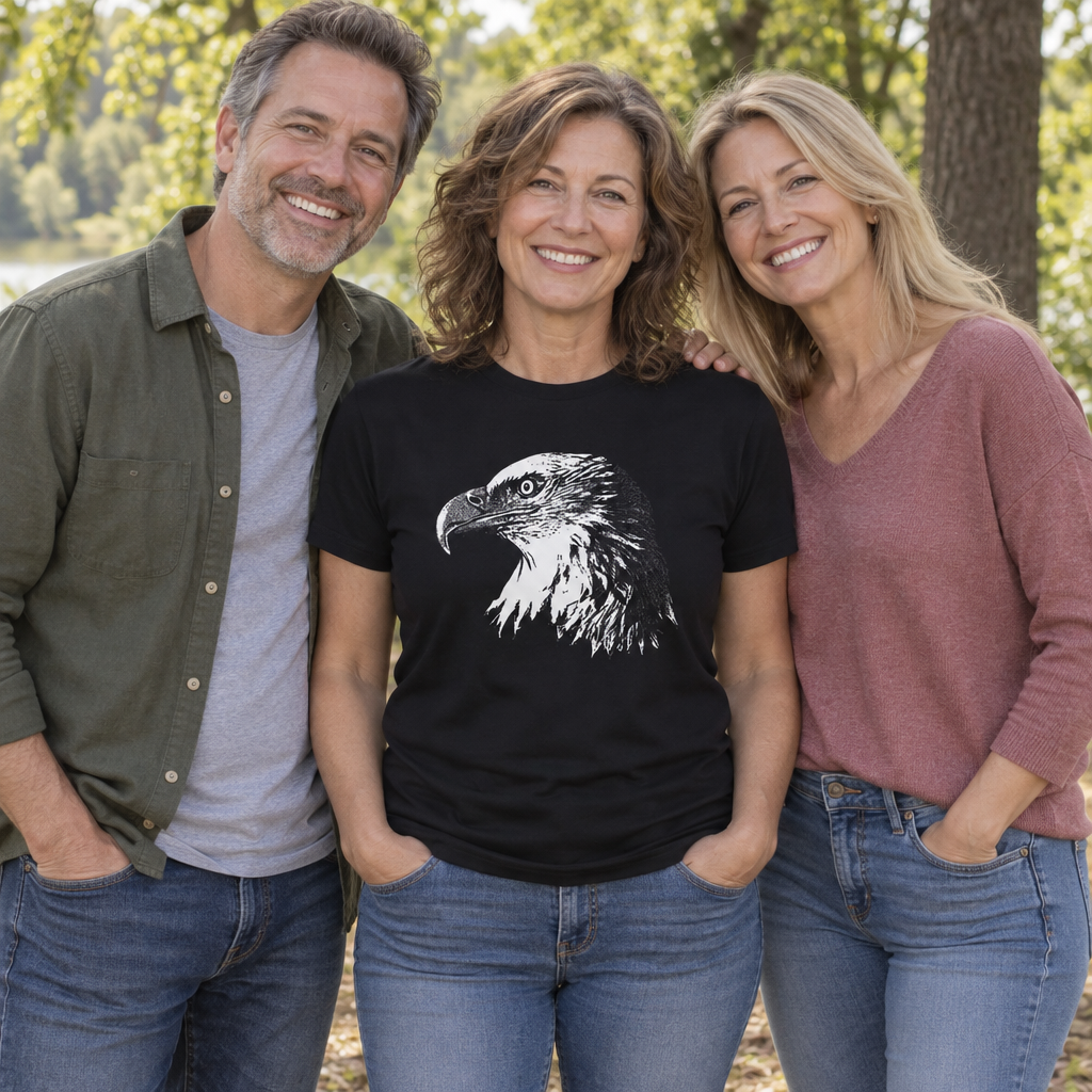 Bald Eagle Portrait — Black T-Shirt — lifestyle group