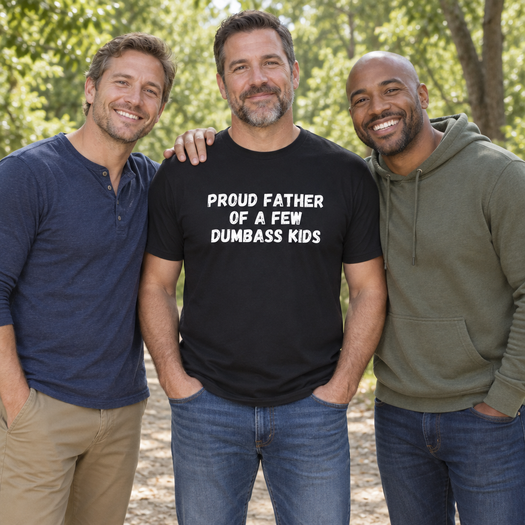 Proud Father Dumbass Kids — Black T-Shirt — lifestyle group