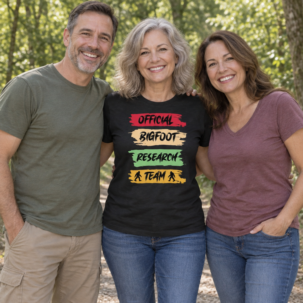 Cryptid Hunter Official Bigfoot Research Team — Black T-Shirt — lifestyle group