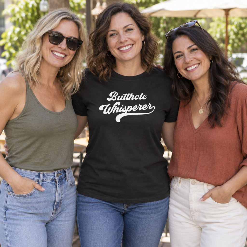 Butthole Whisperer Crude Humor — Black T-Shirt — lifestyle group