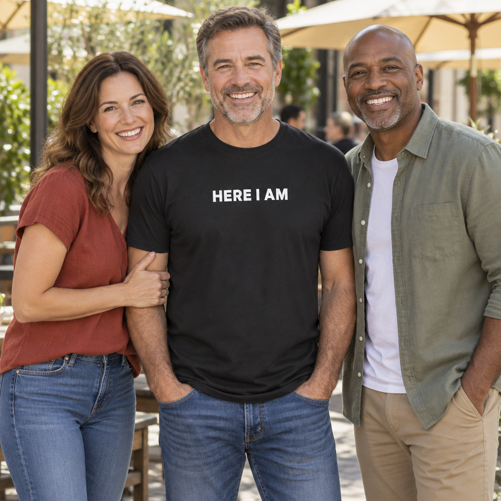 American Here I Am Bold — Black T-Shirt — lifestyle group