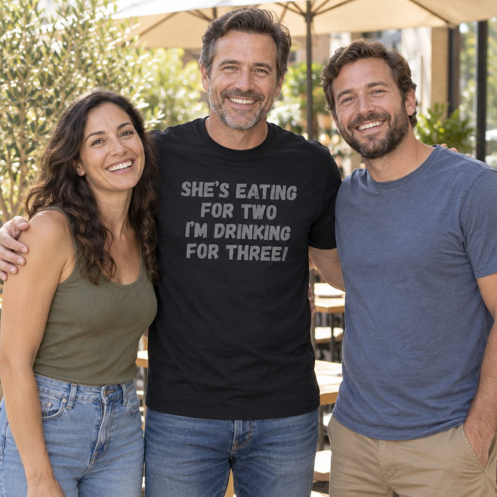 Eating For Two Drinking For Three — Black T-Shirt — lifestyle group