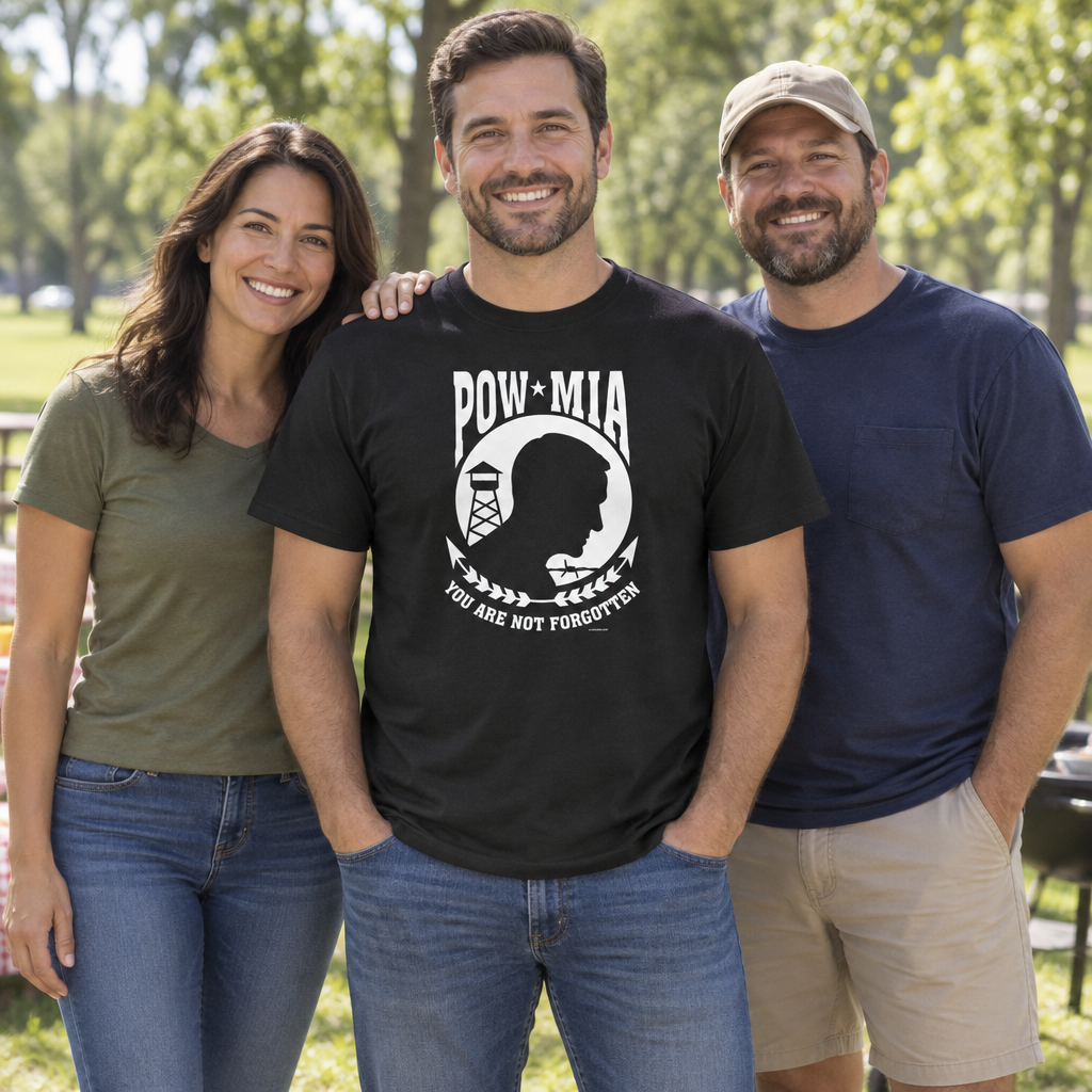 POW MIA You Are Not Forgotten — Black T-Shirt — lifestyle group