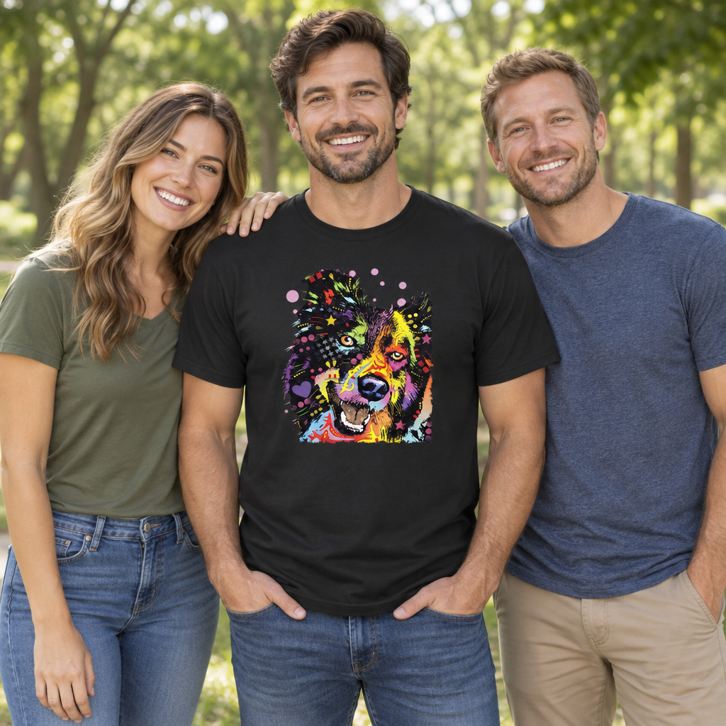 Border Collie — Black T-Shirt — lifestyle group
