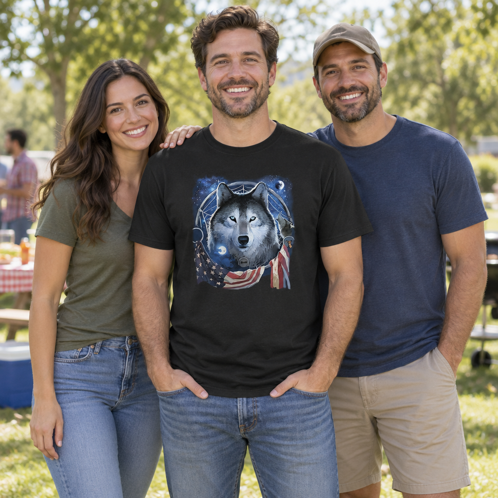 Wolf Dream Flag — Black T-Shirt — lifestyle group