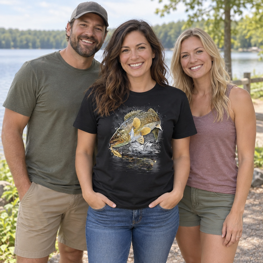 Jumping Walleye — Black T-Shirt — lifestyle group
