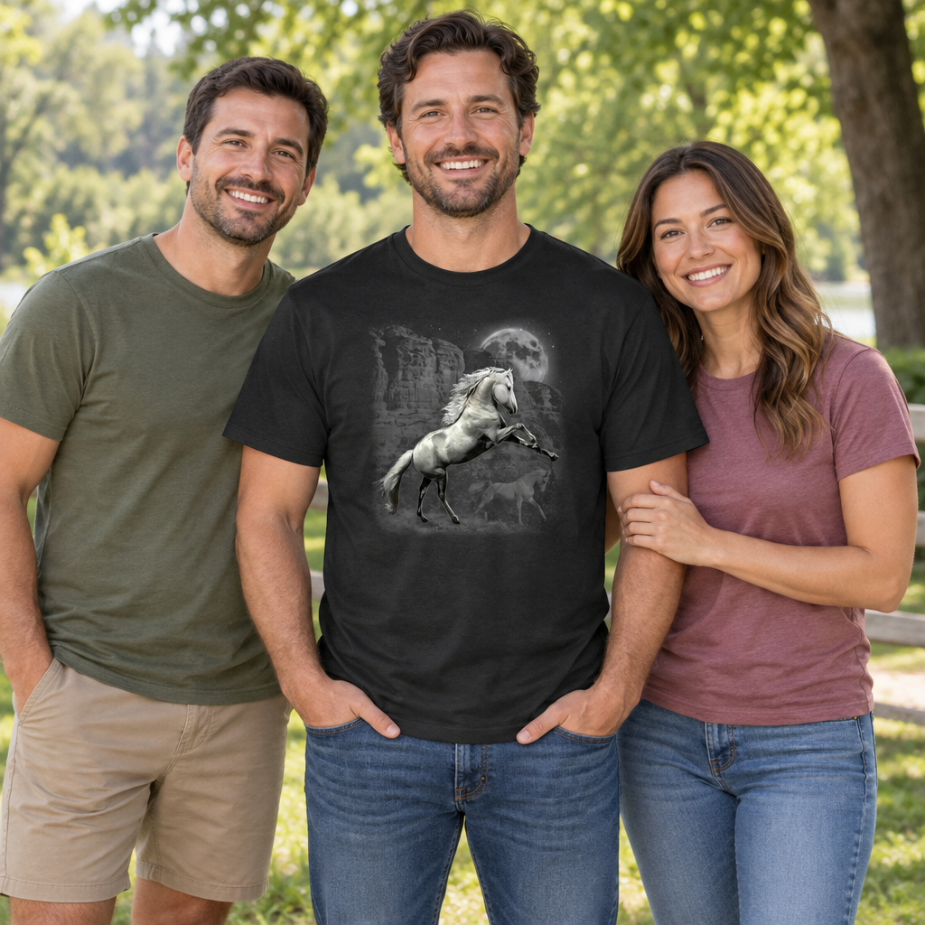 White Horse Wilderness — Black T-Shirt — lifestyle group