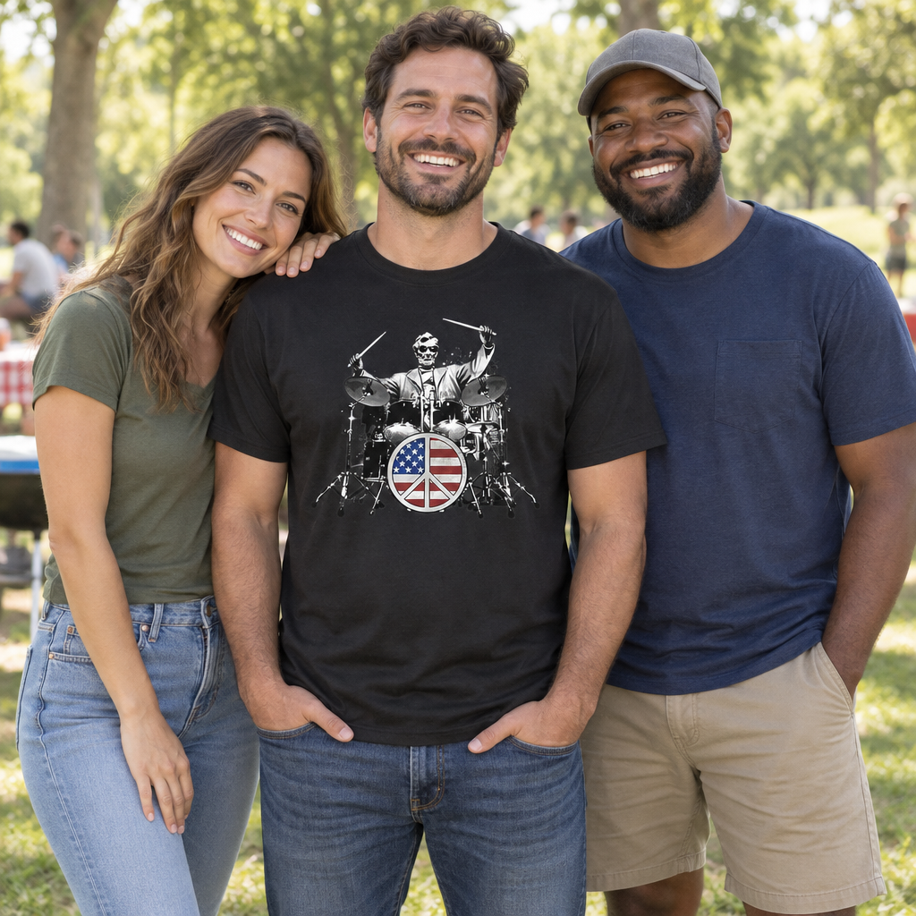 Lincoln on Drums — Black T-Shirt — lifestyle group
