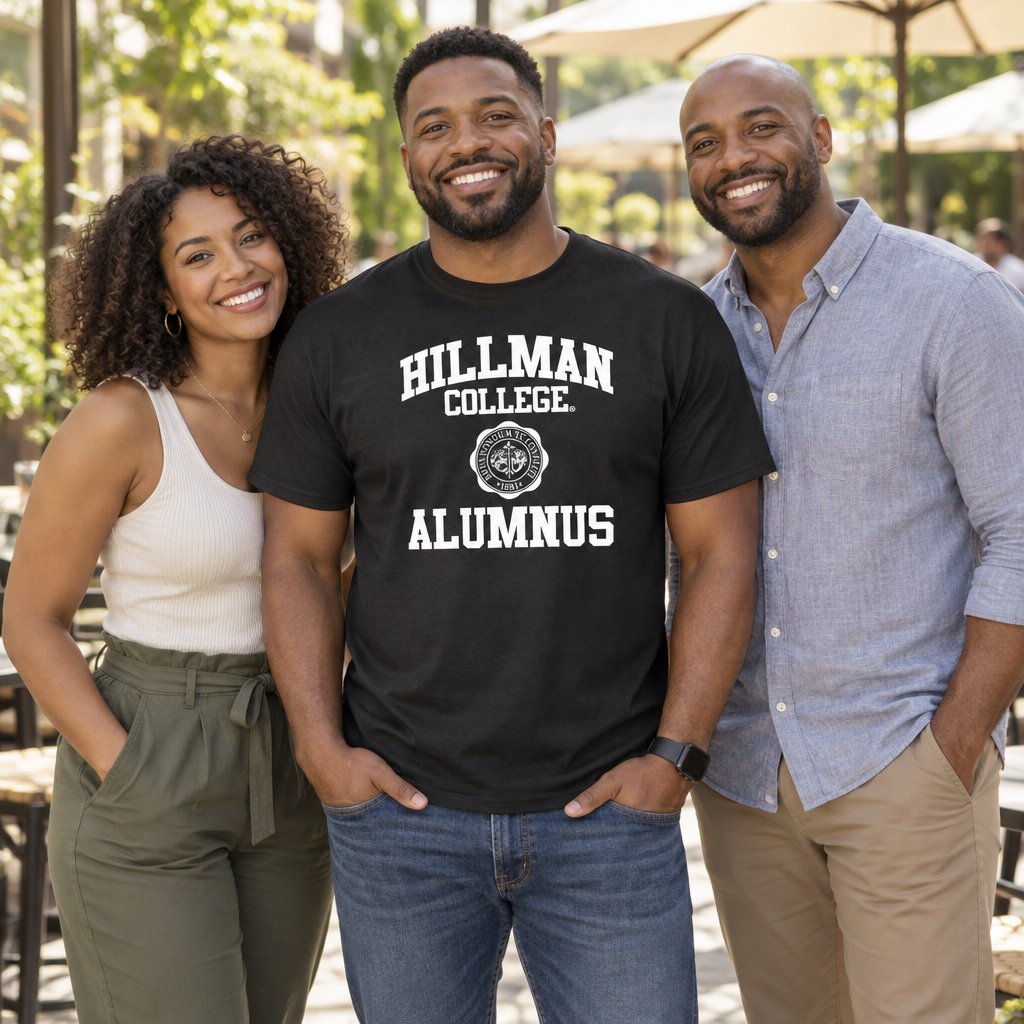 Hillman College Alumnus — Black T-Shirt — lifestyle group