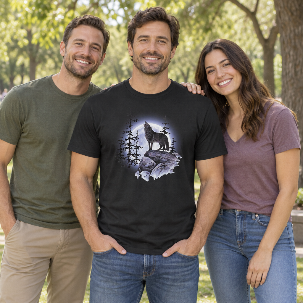 Howling Wolf Moon — Black T-Shirt — lifestyle group